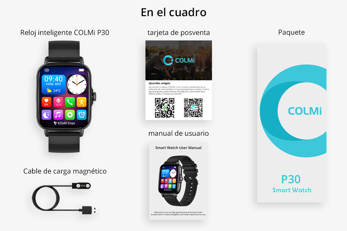 Dibujo del paquete del reloj inteligente COLMi P30 (1200x800)