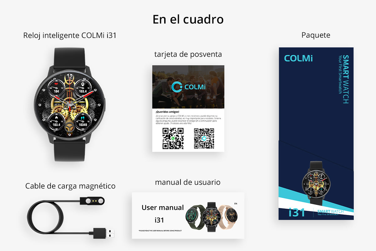 Dibujo del paquete del reloj inteligente COLMi i31 (1200x800)